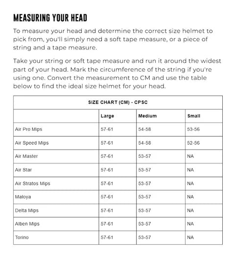 Limar Size Chart
